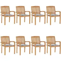 vidaXL Chaises de jardin empilables avec coussins 8 pcs. Bois massif teck