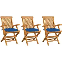 vidaXL Chaises de jardin avec coussins bleus 3 pcs. Bois massif teck