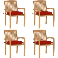 vidaXL Chaises de jardin empilables avec coussins 4 pcs. Bois massif teck