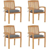 vidaXL Chaises de jardin empilables avec coussins 4 pcs. Bois massif teck