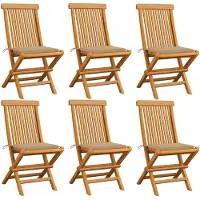 vidaXL Chaises de jardin avec coussin beige 6 pcs. Bois massif teck