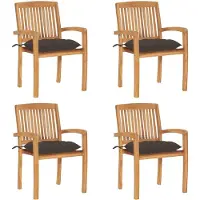 vidaXL Chaises de jardin empilables avec coussins 4 pcs. Bois massif teck