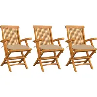 vidaXL Chaises de jardin avec coussins beiges 3 pcs. Bois massif teck