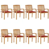 vidaXL Chaises de jardin empilables avec coussins 8 pcs. Bois massif teck