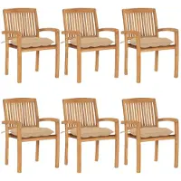 vidaXL Chaises de jardin empilables avec coussins 6 pcs. Bois massif teck