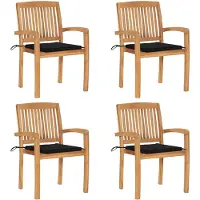 vidaXL Chaises de jardin empilables avec coussins 4 pcs. Bois massif teck