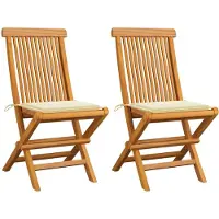 vidaXL Chaises de jardin avec coussins blanc crème 2 pcs. Bois massif teck