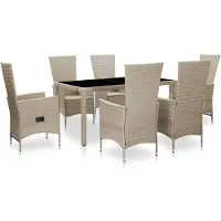 vidaXL Ensemble de jardin 7 pièces avec coussins Poly Rattan Beige