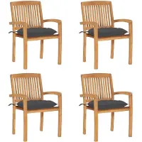 vidaXL Chaises de jardin empilables avec coussins 4 pcs. Bois massif teck