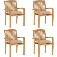 vidaXL Chaises de jardin empilables avec coussins 4 pcs. Bois massif teck