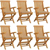 vidaXL Chaises de jardin avec coussin beige 6 pcs. Bois massif teck