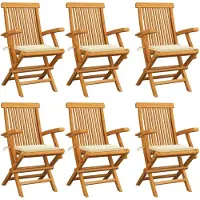 vidaXL Chaises de jardin avec coussins blanc crème 6 pcs. Bois massif teck