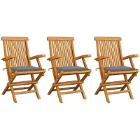 vidaXL Chaises de jardin avec coussins gris 3 pcs. Bois massif teck