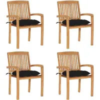 vidaXL Chaises de jardin empilables avec coussins 4 pcs. Bois massif teck