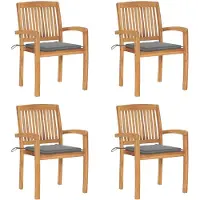 vidaXL Chaises de jardin empilables avec coussins 4 pcs. Bois massif teck
