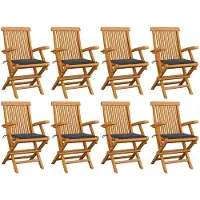 vidaXL Chaises de jardin avec coussins anthracite 8 pcs. Bois massif teck