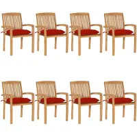 vidaXL Chaises de jardin empilables avec coussins 8 pcs. Bois massif teck