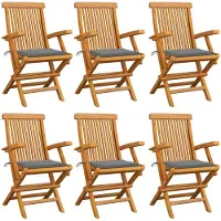 vidaXL Chaises de jardin avec coussins gris 6 pcs. Bois massif teck