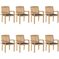 vidaXL Chaises de jardin empilables avec coussins 8 pcs. Bois massif teck