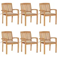 vidaXL Chaises de jardin empilables avec coussins 6 pcs. Bois massif teck