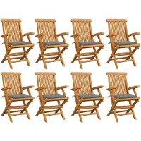 vidaXL Chaises de jardin avec coussins gris 8 pcs. Bois massif teck