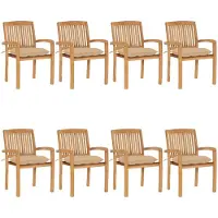 vidaXL Chaises de jardin empilables avec coussins 8 pcs. Bois massif teck