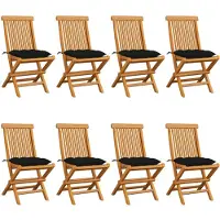 vidaXL Chaises de jardin avec coussins noirs 8 pcs. Bois massif teck