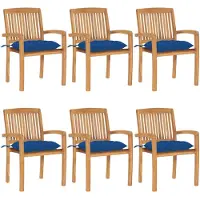 vidaXL Chaises de jardin empilables avec coussins 6 pcs. Bois massif teck