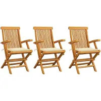 vidaXL Chaises de jardin avec coussins Crème 3 pcs. Bois massif teck
