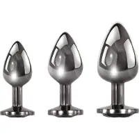 Evolved Black Gem - set de plugs anaux en métal avec pierre noire (argent)