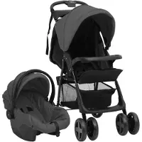 vidaXL Poussette 3 en 1 Gris foncé et noir Acier