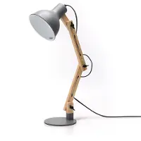 Aigostar Lampe de bureau rétro avec bras réglable, lampe de table au design classique en bois, culot E27, lampe de chevet vintage pour chambre à coucher, salon - Gris