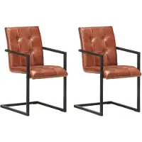 vidaXL Chaise de salle à manger "Pliezhausen" en cuir brun véritable. Dimensions (l/h/p) 51x91x56 cm