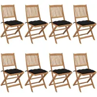 vidaXL Klappbare Gartenstühle 8 Stk. mit Kissen Massivholz Akazie