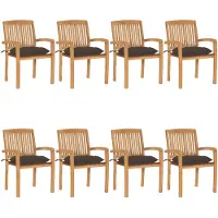 vidaXL Chaises de jardin empilables avec coussins 8 pcs. Bois massif teck