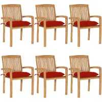vidaXL Chaises de jardin empilables avec coussins 6 pcs. Bois massif teck
