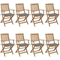 vidaXL Chaises de jardin pliantes 8 pcs. avec coussins en bois massif d'acacia