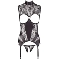 Abierta Fina - ensemble ouvert en dentelle scintillante - noir