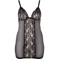 Cottelli collection - nuisette grande taille transparente en dentelle - noir - 3XL