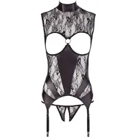 Abierta Fina - ensemble ouvert en dentelle scintillante - noir - M