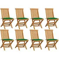 vidaXL Chaises de jardin avec coussins verts 8 pcs. Bois massif teck