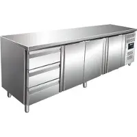 Saro Établi de refroidissement en acier inoxydable | 3 portes | 3 tiroirs | 223 x 70 x 89/95 cm