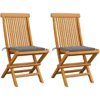 vidaXL Chaises de jardin avec coussins gris 2 pcs. Bois massif teck