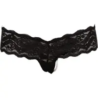 Cottelli - Tanga en dentelle avec perles - noir