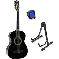 Lapaz 002 BK guitare classique format 3/4 noire + stand + accordeur