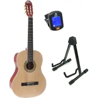 Lapaz 002 NT guitare classique format 4/4 natural + stand + accordeur