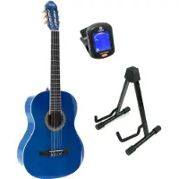 Lapaz 002 BL guitare classique format 4/4 bleue + stand + accordeur