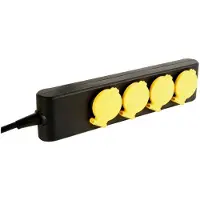 Perel Prise 4 Voies - Ip44 - Câble 1,5 M - Noir - Prise Française