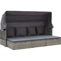 vidaXL Île solaire de jardin avec toit Poly rotin tons gris