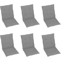 vidaXL Coussins de chaise de jardin à dossier bas lot de 6 gris